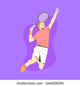 
WHITE MALE TENNIS PLAYER JUMP AND READY TO SMASH THE BALL ILLUSTRATION