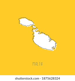 White MALTA country map with black outline on yellow background. Simple geographic territory template concept. Vector ilustration easy to edit and customize. EPS10