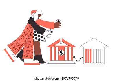 White man and african american woman paying to bank mortgage loan to own a house. Family buying real estate property concept flat vector isolated illustration.