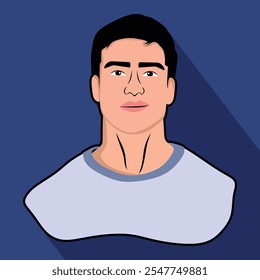 white man avatar vector illustration portrait or vector face cartoon with black hair gray color shirt with blue background 