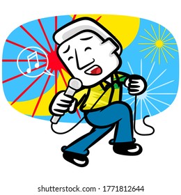 White man cartoon sing and dance scene vector on a white background