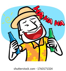 White man cartoon smiling and very happy scene vector wallpaper background