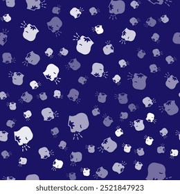 White Man coughing icon isolated seamless pattern on blue background. Viral infection, influenza, flu, cold symptom. Tuberculosis, mumps, whooping cough.  Vector.