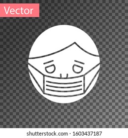 White Man face in a medical protective mask icon isolated on transparent background. Quarantine.  Vector Illustration