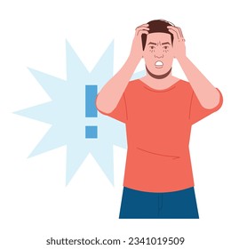 white man frustrated upset expression in flat illustration