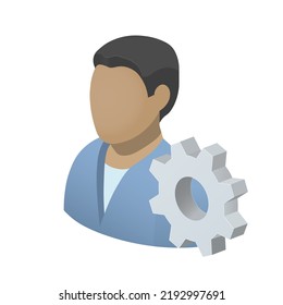 White man with gear icon Settings icon or instruction