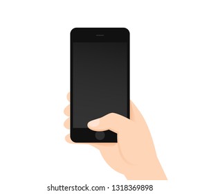 White Man Hand Holding Phone Vertically First Person View Flat Design