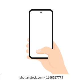 White Man Hand Holding Phone Vertical First Person View Selfie Blank Template Clip Art Flat Design Vector EPS 10