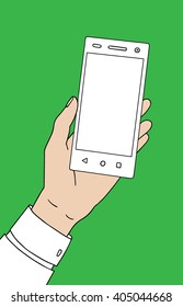 White man hand with smartphone. Nice vector illustration.