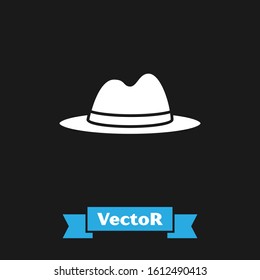 White Man hat with ribbon icon isolated on black background.  Vector Illustration