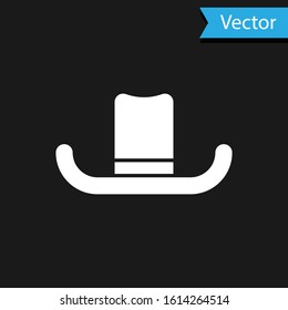 White Man hat with ribbon icon isolated on black background.  Vector Illustration