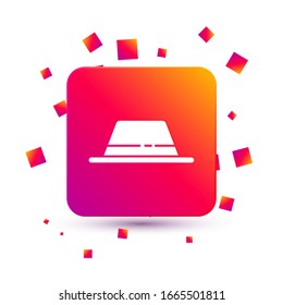White Man hat with ribbon icon isolated on white background. Square color button. Vector Illustration