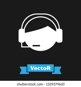 White Man with a headset icon isolated on black background. Support operator in touch. Concept for call center, client support service.  Vector Illustration