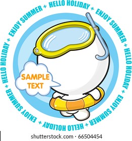 White man int the vacation time on swim ring, illustrator Vector