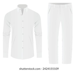 White man long sleeve shirt and pants. vector illustration