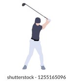 White man playing golf, silhouette.