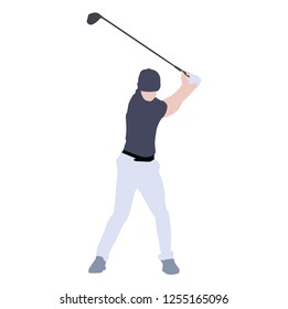 White man playing golf, silhouette.