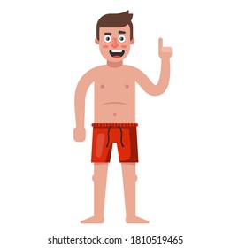 white man in red shorts. flat character vector illustration isolated on white background.