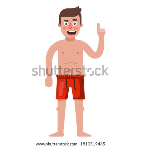 white man in red shorts. flat character vector illustration isolated on white background.