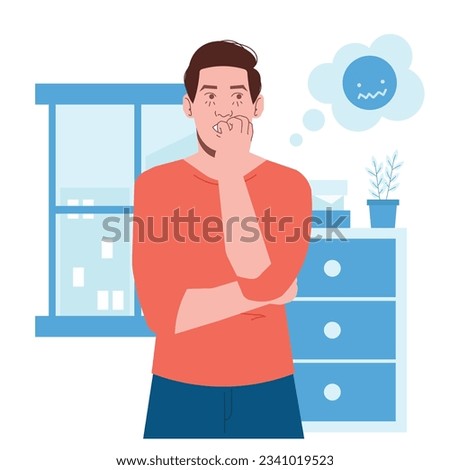 white man scared worried anxious-gesture in flat illustration