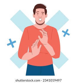 white man shocked expression in flat illustration