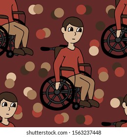 white man in a wheelchair. seamless pattern. cartoon stock vector illustration
