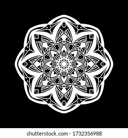 White mandala art with black background