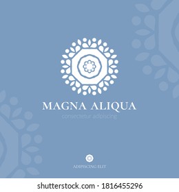 White mandala emblem. Elegant, classic vector elements. Can be used for jewelry, beauty and fashion industry. Great for logo, invitation, flyer, menu, background, or any desired idea.
