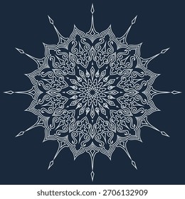 Flor de mandala blanca, patrón floral sobre fondo azul marino