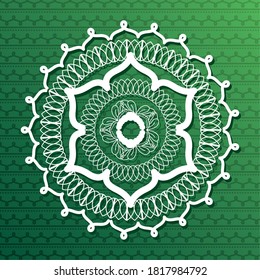white mandala in flower shaped on green background design of Bohemic ornament indian and decoration theme Vector illustration