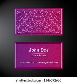 White mandala frame with purple gradient background. Decorative template. Vector design element. 