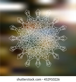 White mandala harmony blurred forest background