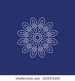 White mandala logo with blue background vector template