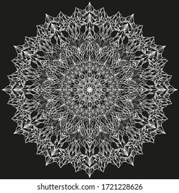 Mandala blanca sobre fondo negro