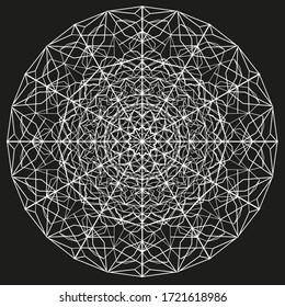 White mandala on black background. Vector mandala art
