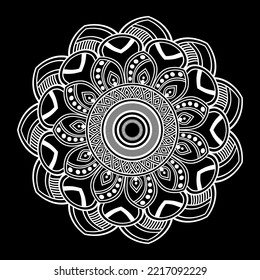 
Mandala blanca sobre el dibujo de carteles de patrón negro, patrones de ornamentos redondos para Henna, Mehndi, Tattoo