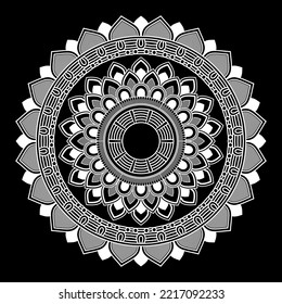 White mandala on black background, Pattern Stencil Doodles Sketch, Round ornament patterns for Henna, Mehndi, Tattoo