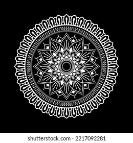 White mandala on black background, Pattern Stencil Doodles Sketch, Round ornament patterns for Henna, Mehndi, Tattoo