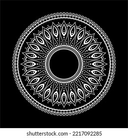 White mandala on black background, Pattern Stencil Doodles Sketch, Round ornament patterns for Henna, Mehndi, Tattoo