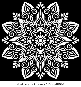 White mandala on black Pattern Stencil Doodles Sketch Good mood