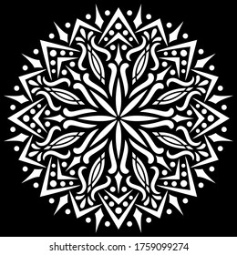 White mandala on black Pattern Stencil Doodles Sketch Good mood