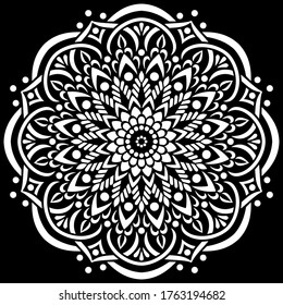 White mandala on black Pattern Stencil Doodles Sketch Good mood