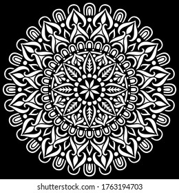 White mandala on black Pattern Stencil Doodles Sketch Good mood