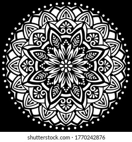 White mandala on black Pattern Stencil Doodles Sketch Good mood