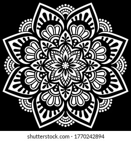 White mandala on black Pattern Stencil Doodles Sketch Good mood