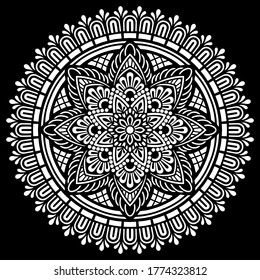 White mandala on black Pattern Stencil Doodles Sketch Good mood