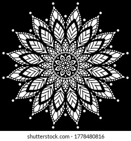 White mandala on black Pattern Stencil Doodles Sketch Good mood