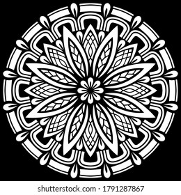 White mandala on black Pattern Stencil Doodles Sketch Good mood