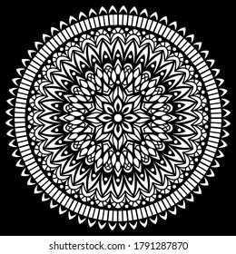White mandala on black Pattern Stencil Doodles Sketch Good mood