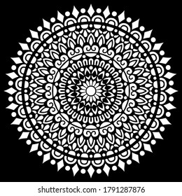 Weiße Mandala auf schwarzem Muster Stencil Doodles Sketch Gute Laune